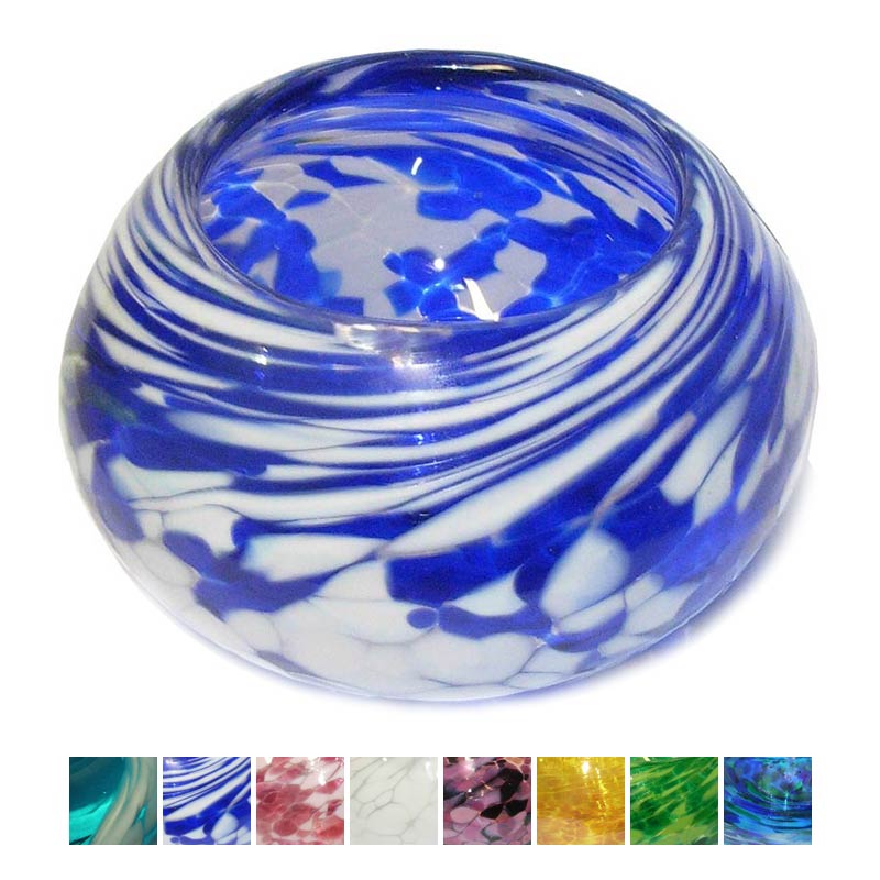 Handmade Blown Tea Light Holder Bath Aqua Glass